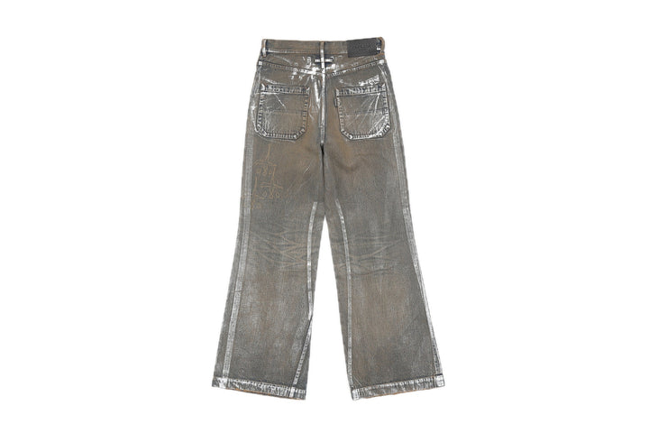 BOWL LEGGED PANTS 'GLOSSY DENIM' – BROWN – 背面 (IMG_0073.JPG)