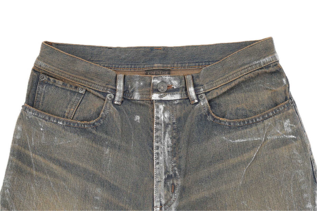 BOWL LEGGED PANTS 'GLOSSY DENIM' – BROWN – ウエスト (IMG_0074.JPG)