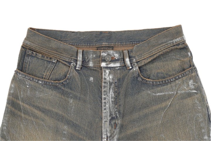 BOWL LEGGED PANTS 'GLOSSY DENIM' – BROWN – ウエスト (IMG_0074.JPG)