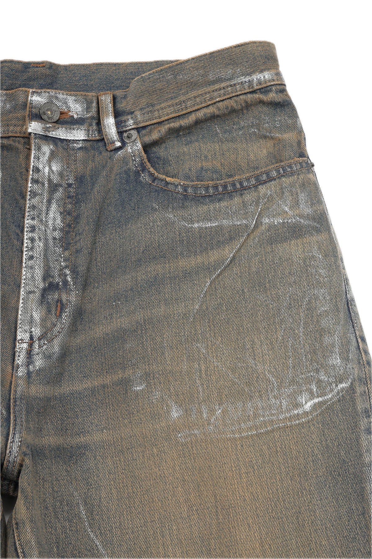 BOWL LEGGED PANTS 'GLOSSY DENIM' – BROWN – フロントポケット (IMG_0075.JPG)