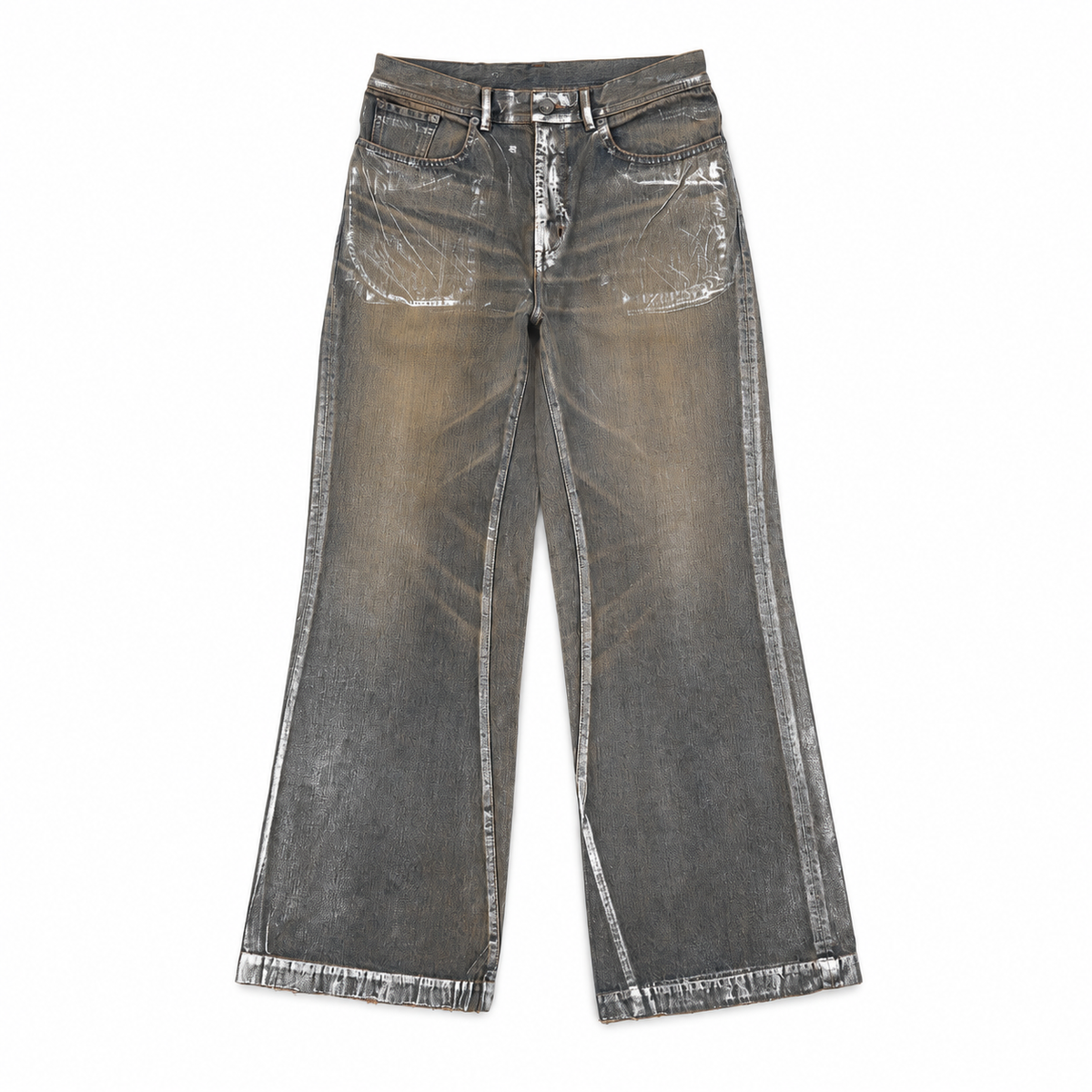 BOWL LEGGED PANTS 'GLOSSY DENIM' – BROWN – front