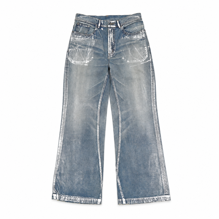 BOWL LEGGED PANTS 'GLOSSY DENIM' – INDIGO – front