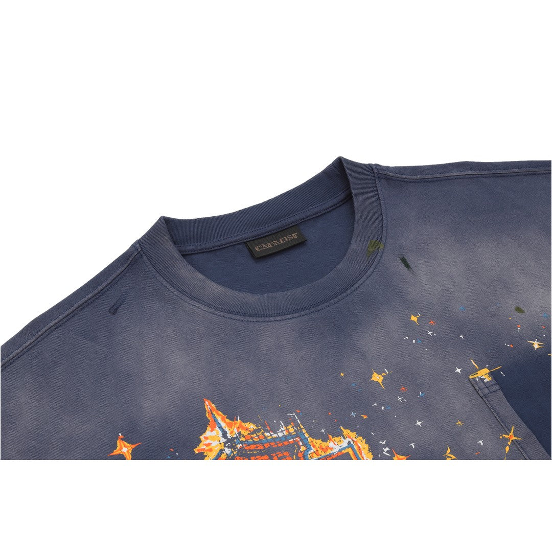 CATALIST POCKET TEE 'MOTOR CYCLE' NAVY neckline detail