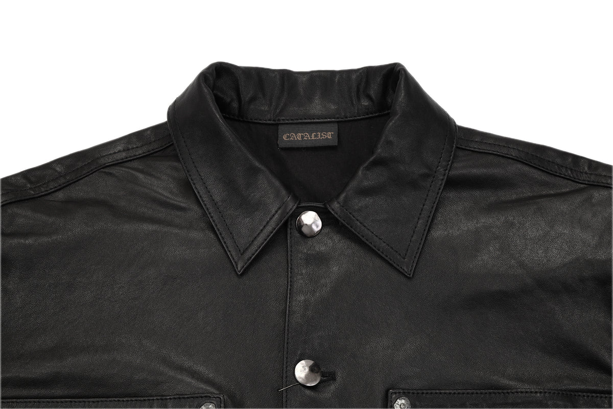 LEATHER WORK JACKET – BLACK – 襟・ネームタグ (IMG_0086.JPG)