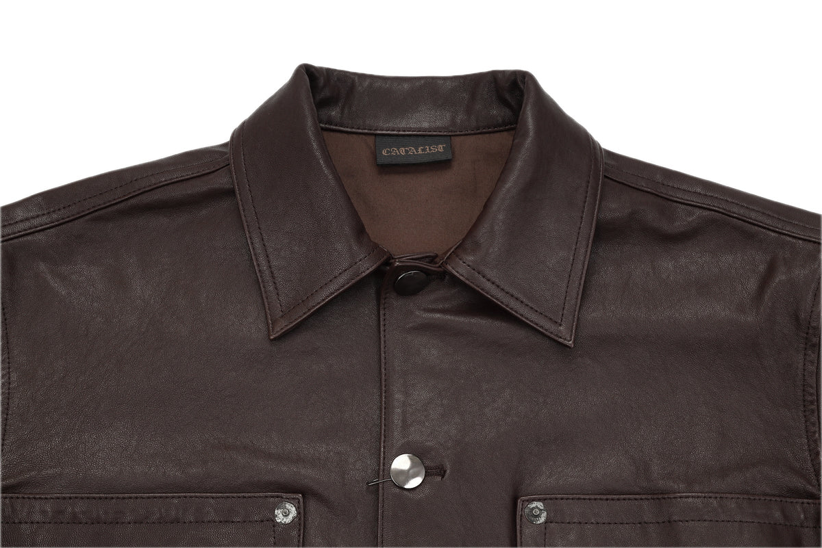 LEATHER WORK JACKET – CHOCO – 襟・ネームタグ (IMG_0093.JPG)