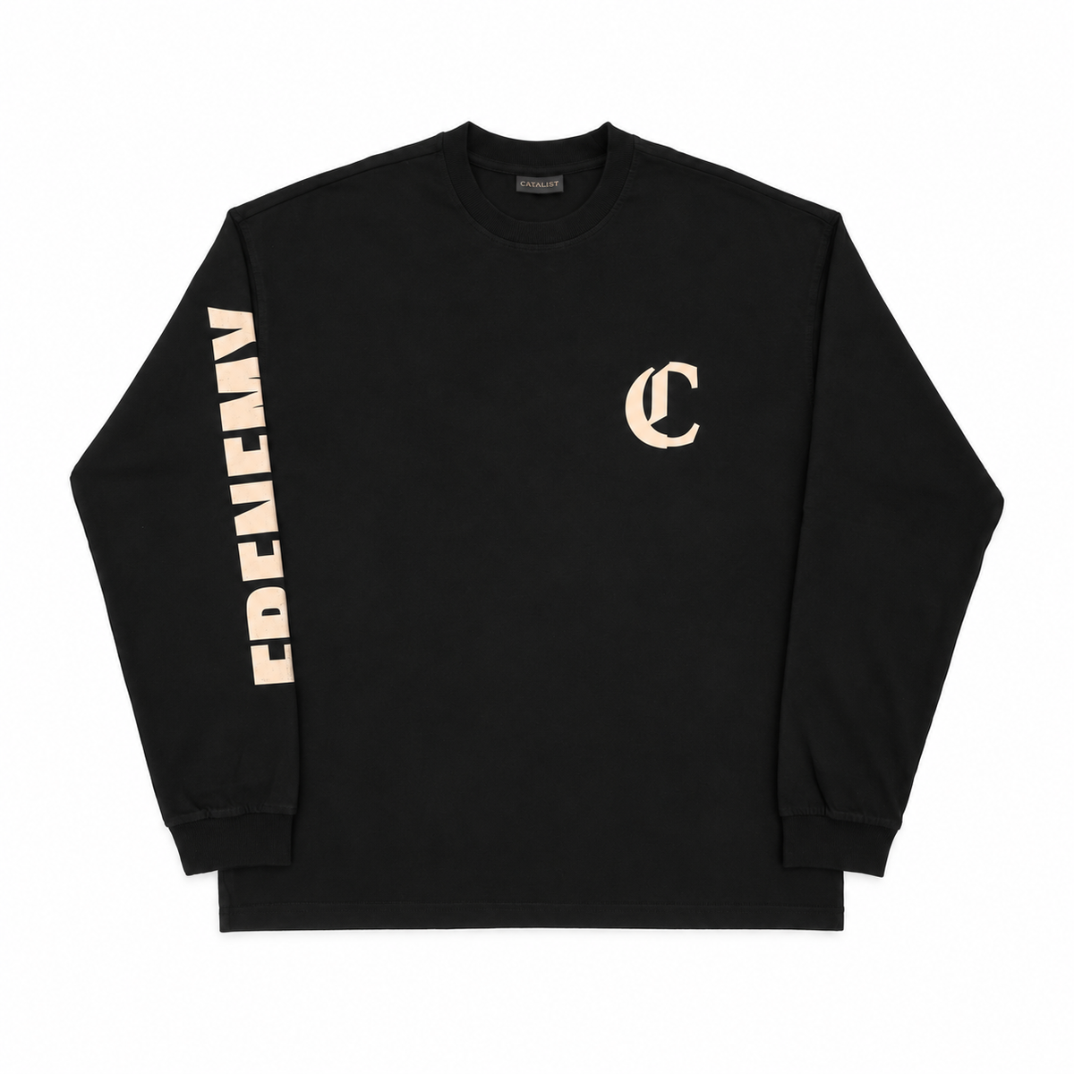FRENEMY L/S TEE – BLACK/GREIGE – front