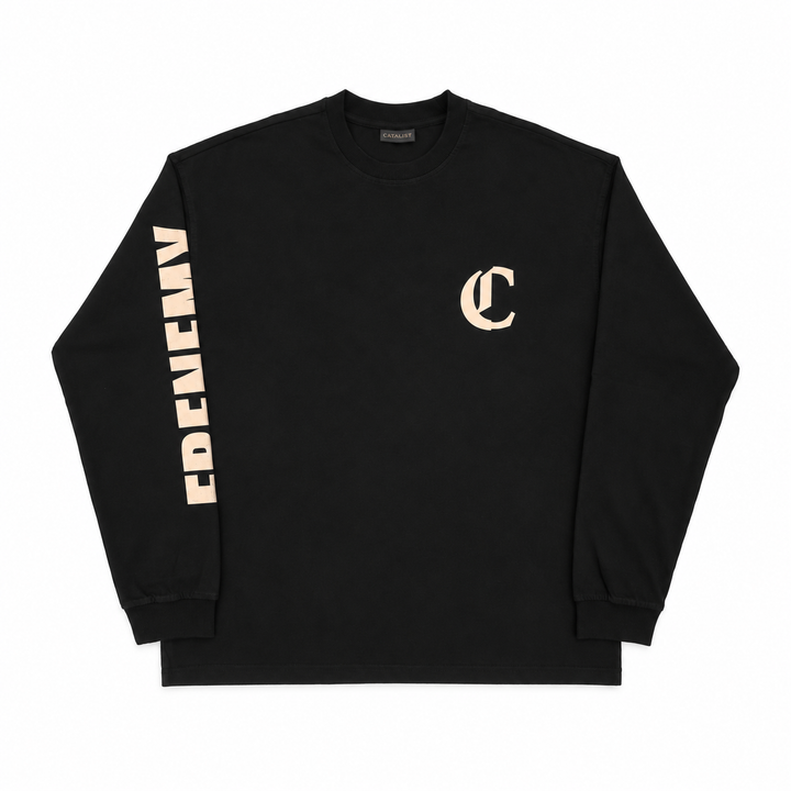 FRENEMY L/S TEE – BLACK/GREIGE – front